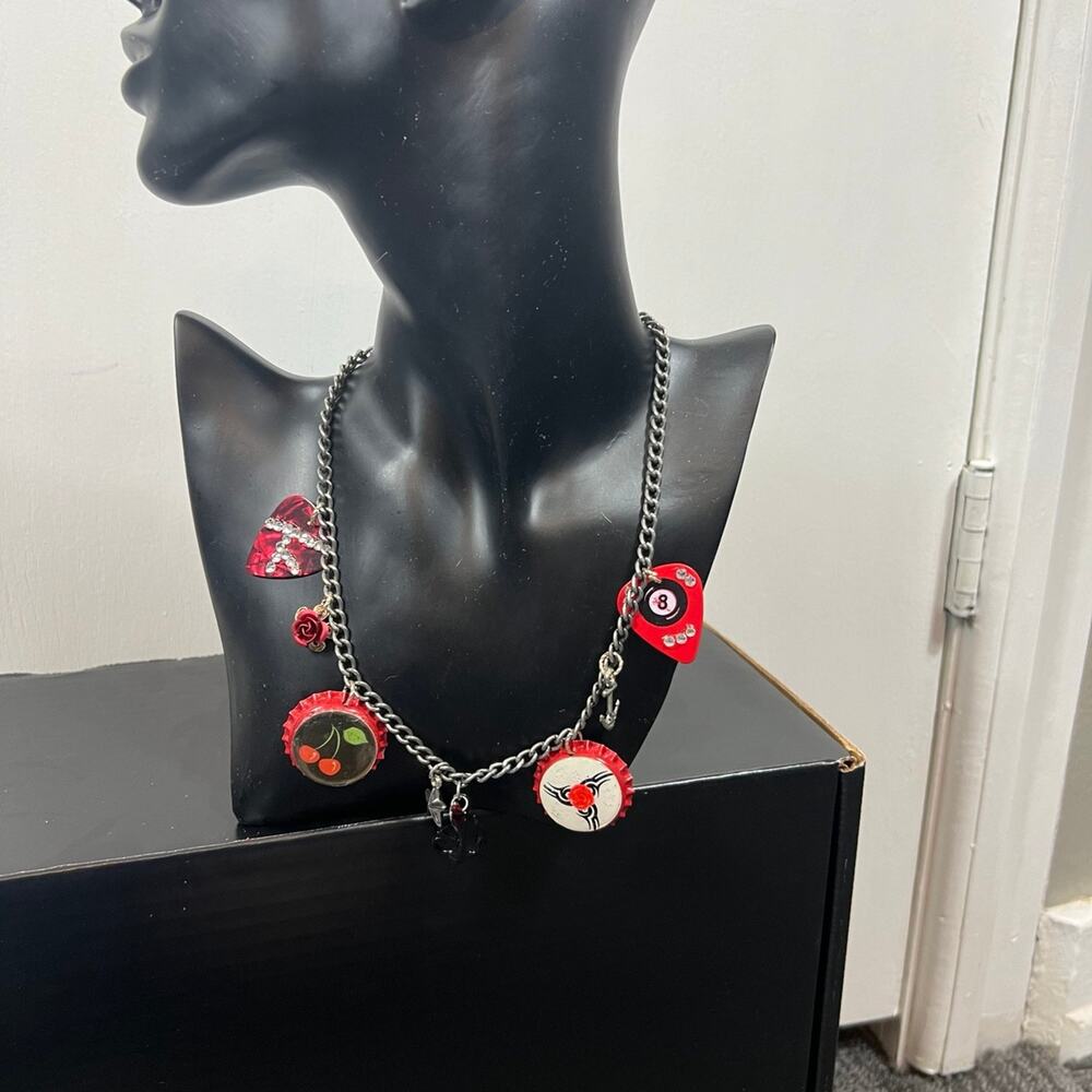 Anchor star heart pendant red bottle cap guitar pick necklace